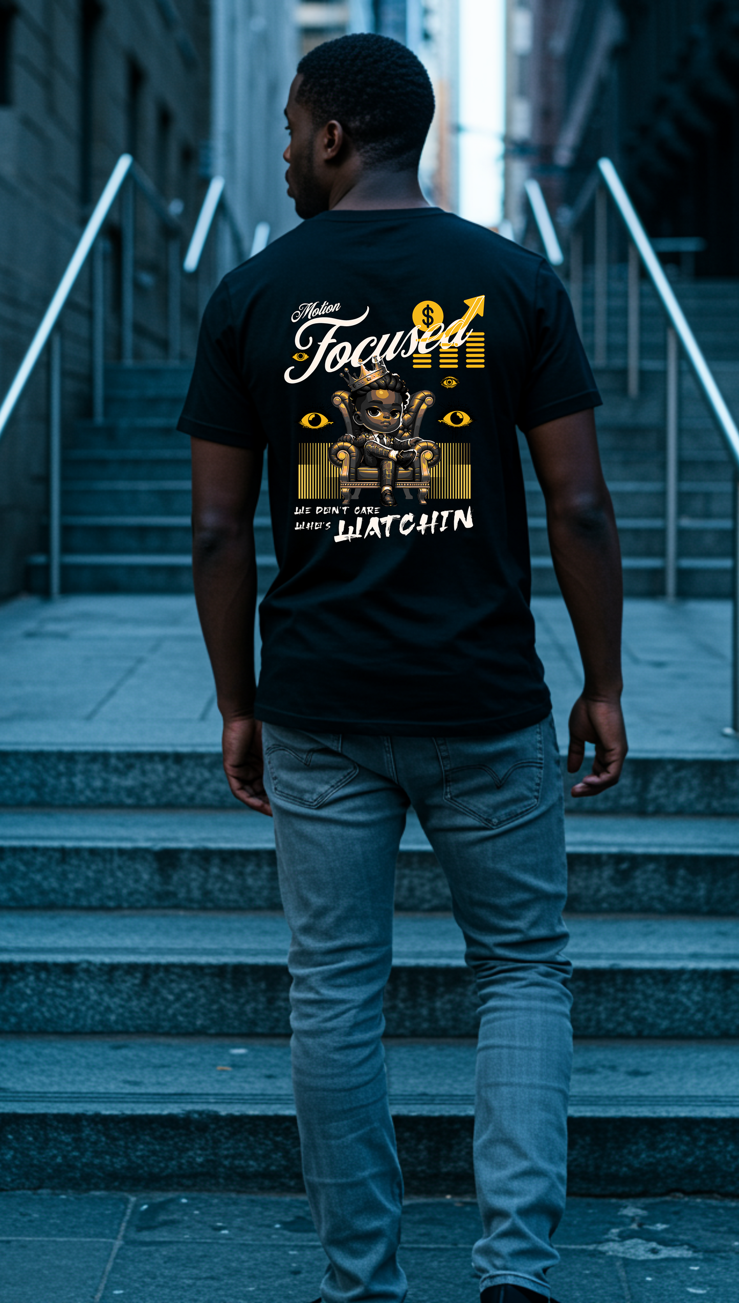 We Don't Care Who's Watchin Men's t shirt Black and Gold